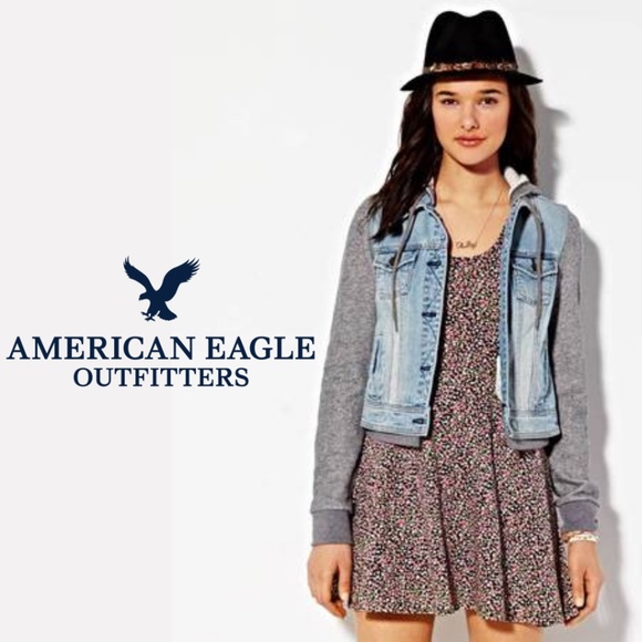 American Eagle Outfitters Jackets & Blazers - American Eagle Light Wash Jean Jacket with Grey Sweatshirt and Hoodie